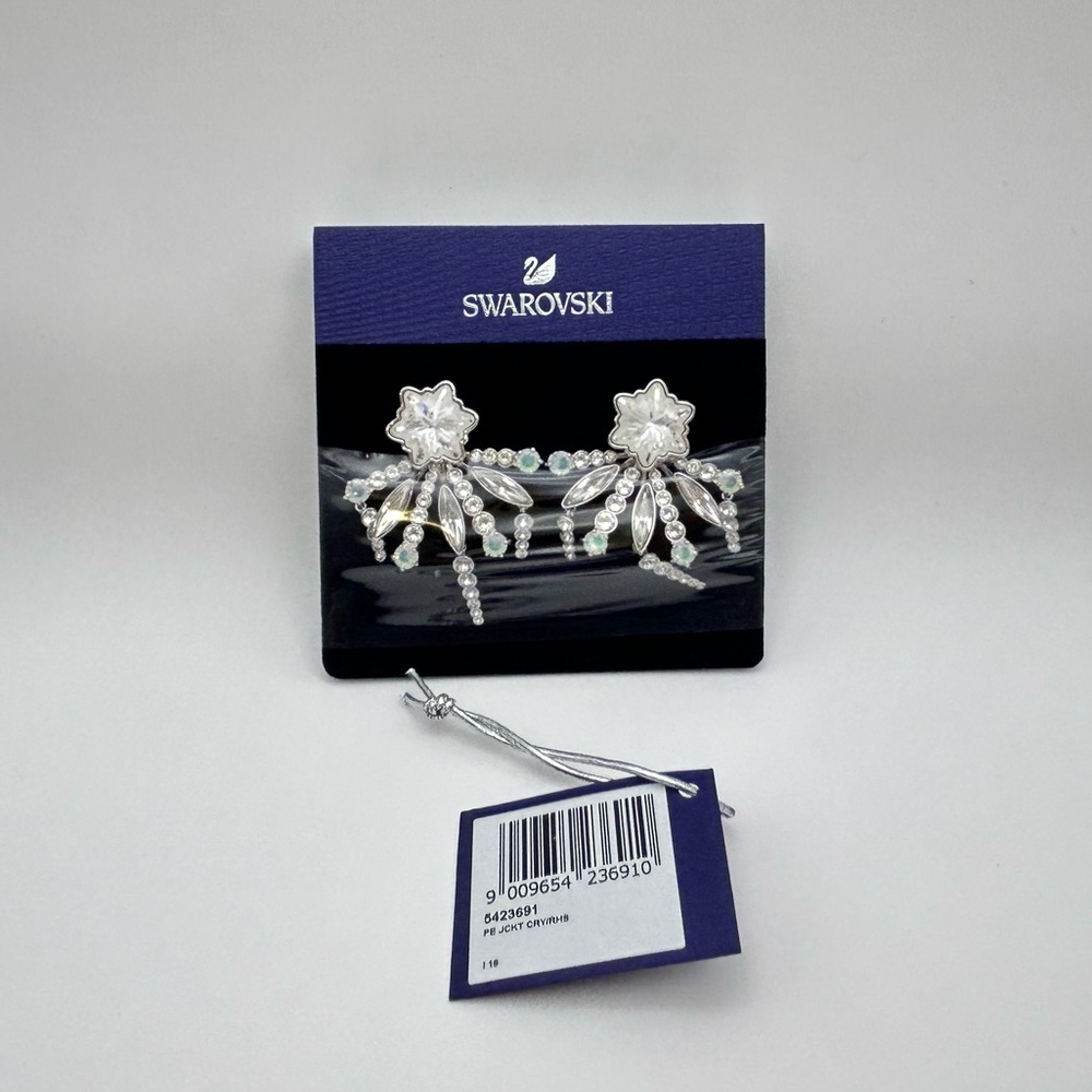 Swarovski Merry Rhodium Plated Crystal Flowers Design Earrings, New with box